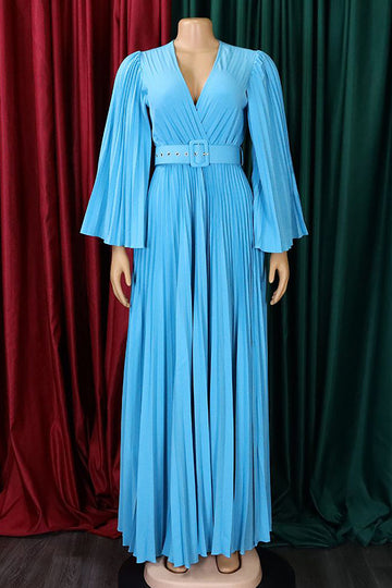 Robe d’invité de mariage longue plissée bleu ciel